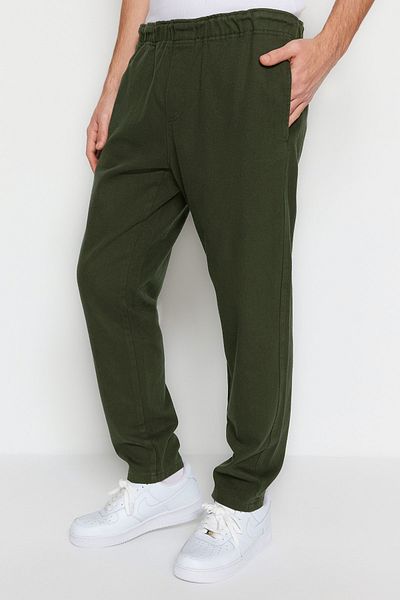 Trendyol Collection Штани з габардину Regular Fit з еластичною талією хакі TMNSS23PL00033
