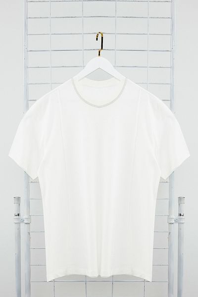 Trendyol Collection Ecru Color Oversize kontrastní bavlněné organické tričko s límečkem - TMNSS24TS00175