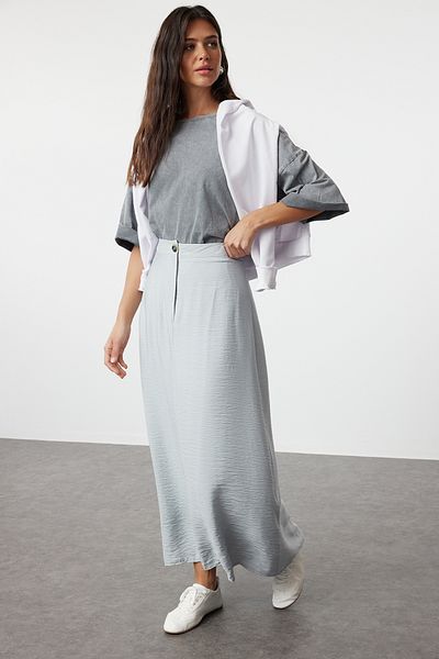 Trendyol Modest Plátěná tkaná šedá sukně - normální pas TCTSS21ET0539