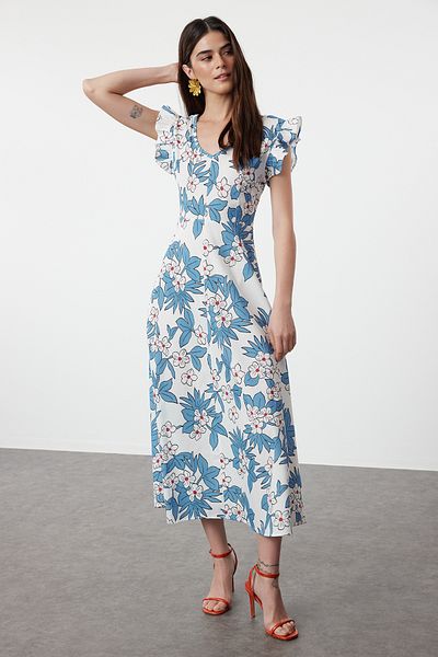 Trendyol Collection A-line Floral Ruffle Detailed V-neck Dress - WOSS24EL01050