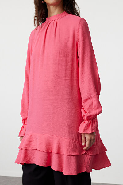 Trendyol Modest Fuchsiová viskózová tunika – volánová sukně, TCTSS24UK00042