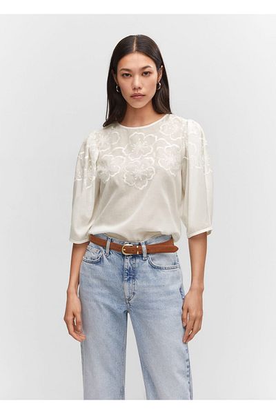 MANGO Woman Blouse with floral embroidery