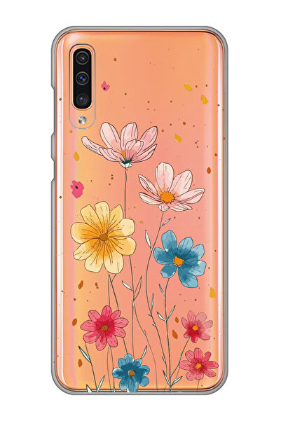 SUPER FRAME Samsung Galaxy A70 Uyumlu Çiçek Tasarımlı Şeffaf Telefon Kılıfı