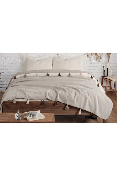 İdaş İDAŞ POMPONED DOUBLE PERSONAL COTTON BLANKET FANCY BEIGE