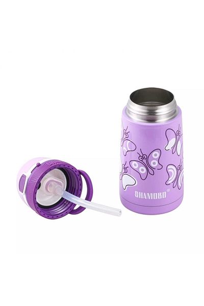Uzspace Shamobo Purple 350 Ml Children's Flask with Stainless Steel Straw Vagonlife
