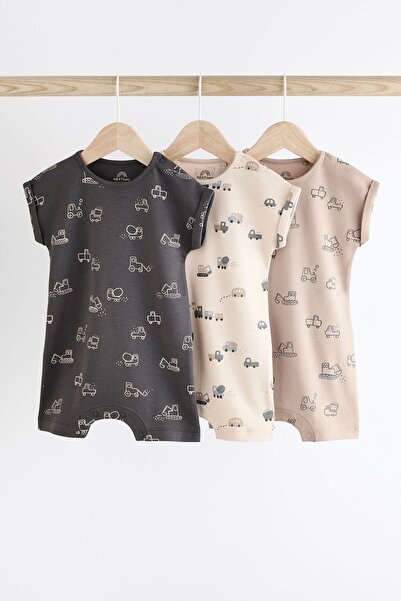 Next Baby Cotton Black and White Carrying Tools Patterned 3 Piece Romper Set