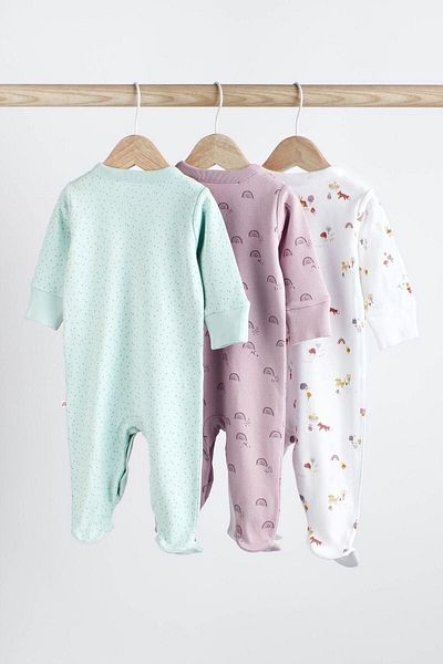 Next Baby Mint Green 3 Piece 100 Cotton Collared Sleep Suit
