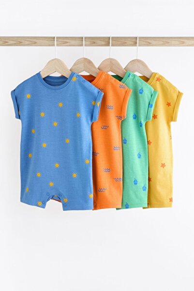 Next Baby 100 Cotton Bright Star Sun Patterned 4 Piece Romper Set