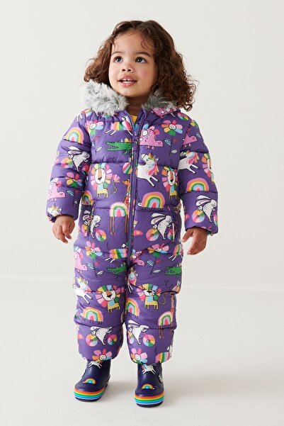 Next Baby Purple Unicorn Patterned Full Fleece Lined Snow Jumpsuit