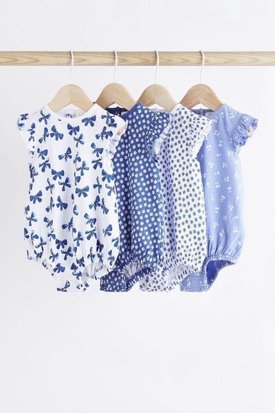 Next Baby 100 Cotton Blue Floral Patterned 4 Piece Romper Set