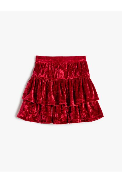 Koton Velvet Skirt Ruffled Layered