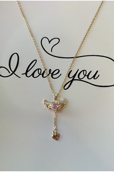 Rainbow Angel Pink Heart Steel Necklace
