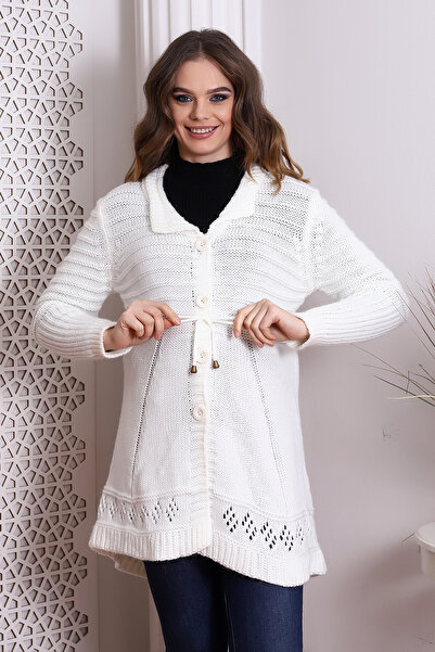 Cotton Mood Cm88002 Knitwear Buttoned Front Cord Laced Long Cardigan Ecru
