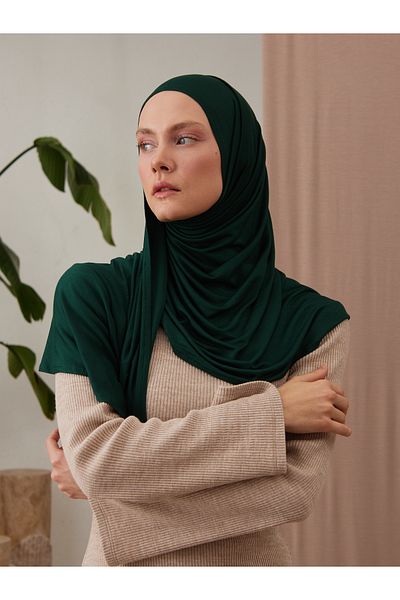 Femple Modest Πρακτικό σάλι ζέρσεϊ Premium |   Χρώμα: Pine Green |   Μέτρο: Ενήλικος |   Ραμμένο με πηγούνι |   Στιγμιαίο Hijab