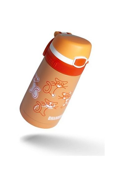 Uzspace Shamobo 350 Ml Steel Flask with Straw Orange