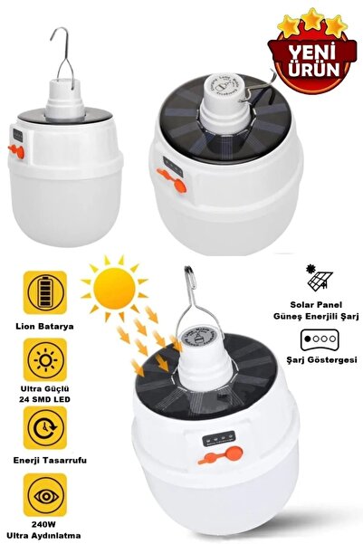 OnlyTech Güneş Enerjili Solar Aydınlatma Kamp Çadır Lambası Şarjlı Ampül Led ...
