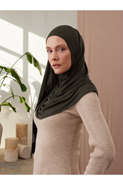 Femple Modest Πρακτικό Premium Χακί Τζέρσεϊ Σάλι - Ενήλικες, Ραμμένο Πηγούνι, Στιγμιαίο Hijab