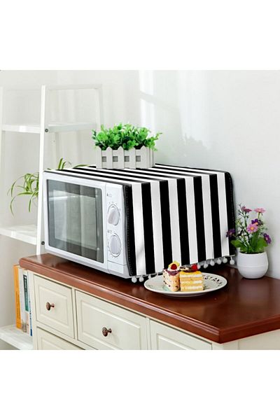 Benlisso Home Black and White Striped Microwave Oven Fiskos - 30x70 Cm Coffee Table Cover