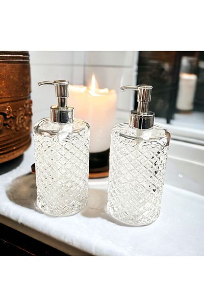 Akkoyunlu home Δοχείο υγρού σαπουνιού χεριών Crystal Pattern Glass 2 τεμαχίων