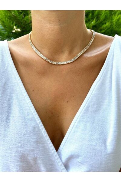 My Karma Store Zirkon Kesme Taşlı Altın Kaplama Su Yolu Choker Kolye Gold
