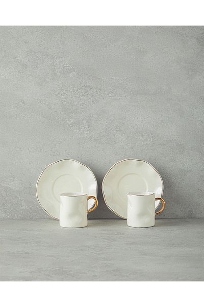 English Home Rolly New Bone China 4 Pieces Coffee Cup Set for 2 People White