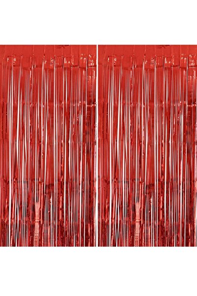 Parti dolabı 2li Kırmızı Simli Uzun Kapı Duvar Parti Fon Arka Perde Metalik Parlak Doğum Günü Perdesi Süsü