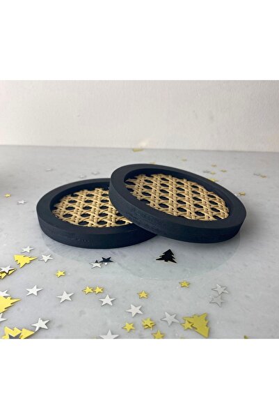 WOODMAR HOME قاعدة أكواب من الخيزران مكونة من قطعتين باللون الأسود (الازراني ...