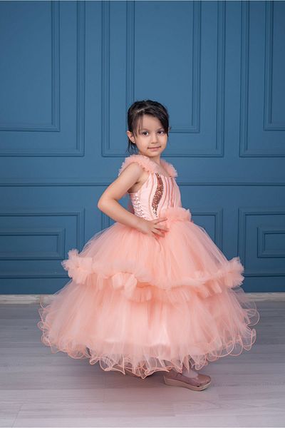 FR Shop F&r Shop Girl's Fluffy-crawling Evening Dress Wedding Dress Wedding Party Dress with Sequin Detail Pink (SOMON)