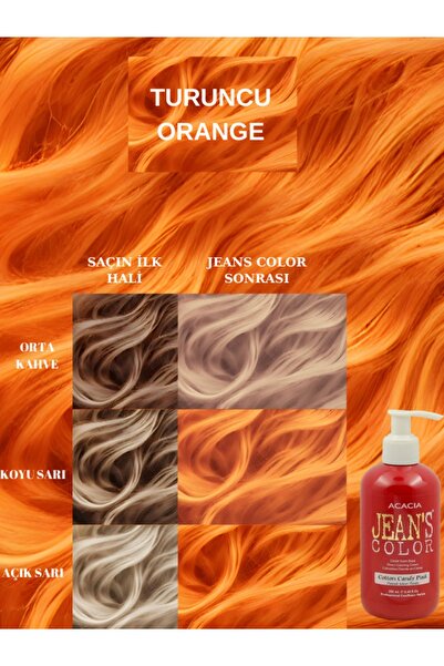 jeans color Amonyaksız Renkli Saç Boyası Turuncu 250ml. Kokusuz Su Bazlı Ornge Hair Dye
