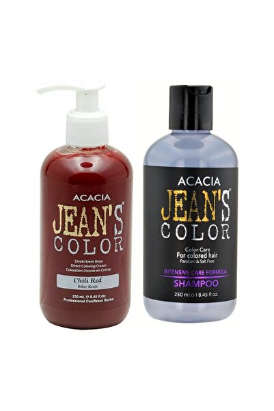 Acacia Jeans Color Boya Koruyucu Şampuan 250 Ml Ve Renkli Saç Boyası Biber Kı...