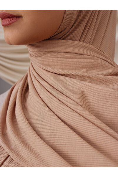 Femple Modest Ζεστό σάλι ζέρσεϊ με ραβδώσεις από μπαμπού χρώματος βιζόν - Hijab 180x70 cm