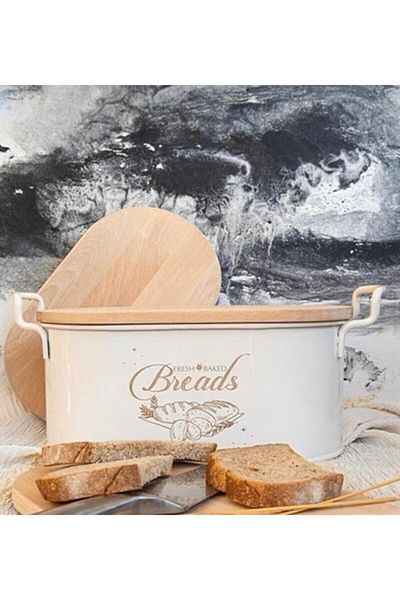Lavin White Metal Board Bread Bowl - Bamboo Lid