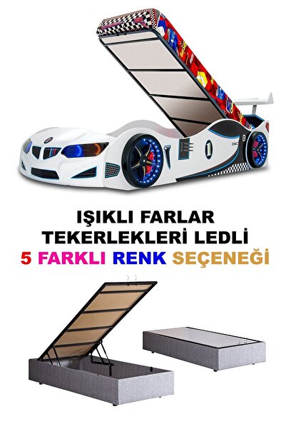 inegoldeneve GT2 - BMW - Arabalı Yatak  - Tekerlekleri Ledli + Bazalı