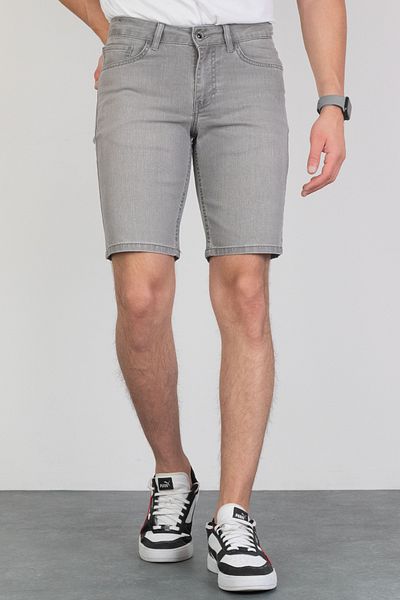 HLT JEANS Pantaloni scurți de jeans pentru bărbați, gri lycra, tăiat relaxat - Grinded Hlthe001950-k