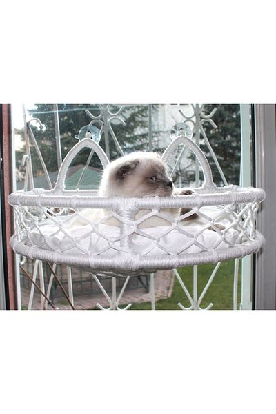 Furnia Cedric Cat Glass Bed & Cat Bed with Glass Hanger and Suction Cup White