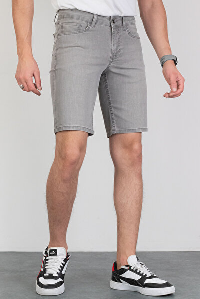 HLT JEANS Erkek Taşlamalı Rahat Kesim Likralı Gri Kot Jean Şort Hlthe001950-k