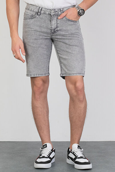 HLT JEANS Erkek Kar Yıkama Taşlamalı Rahat Kesim Esnek Likralı Gri Kot Jean Şort HLTHE001961