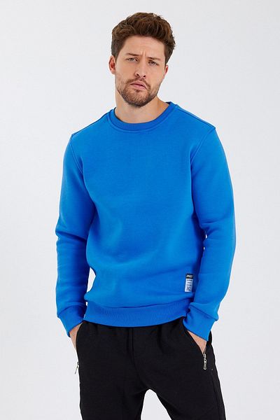 CLIPMAN Ανδρική Slim Fit Crew Neck μονόχρωμη μπλούζα με 3 κλωστές Saks Blue