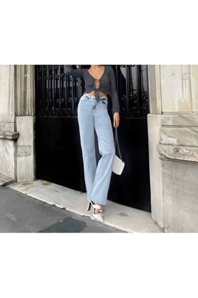 SHEVEGA Джинси з високою талією та еластичним поясом, колір льодяно-синій - вільні джинси