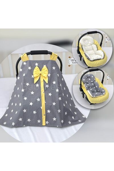 ebabynest Big Star Serisi Gri Sarı Puset Örtüsü 3'lü Set