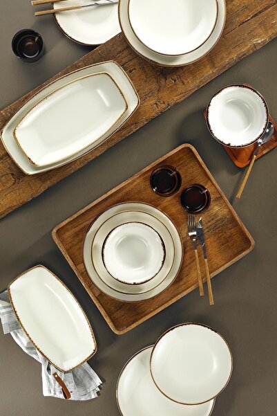 Kütahya Porselen Corendon  51 Parça 12 Kişilik Yemek Takımı Krem