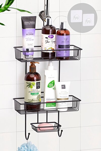 Okyanus Home Siyah Multifonksiyonel Duş Rafı