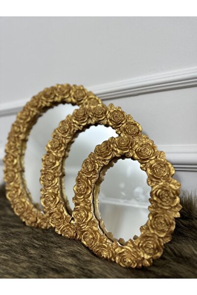 busraconcept Dekoratif Çiçek Desenli 3 Lü Duvar Aynası