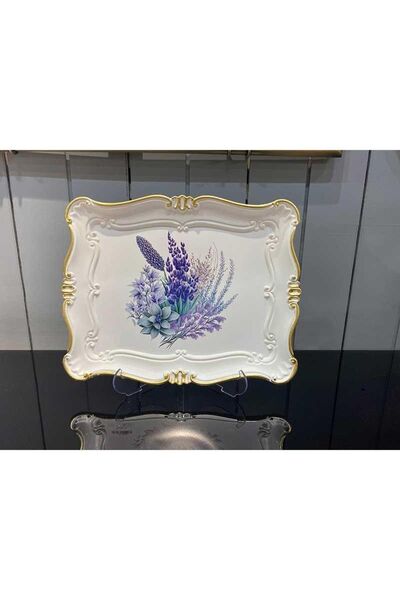 HOMEGROUP صينية مونديكور بيضاء لافندر ذهبية صغيرة