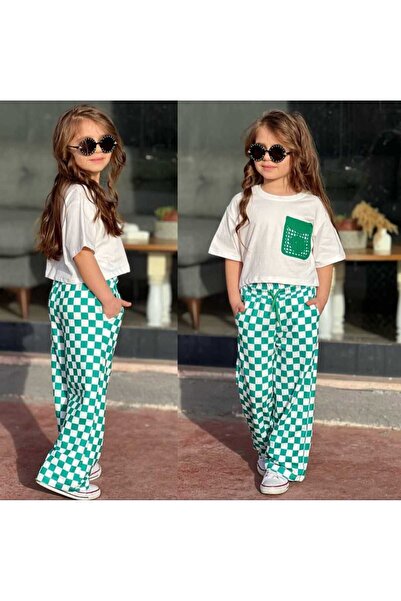 Elvinsa Πράσινο και λευκό καρό Με σχέδιο Με τσέπες παντελόνι και πλεκτό Με λε...