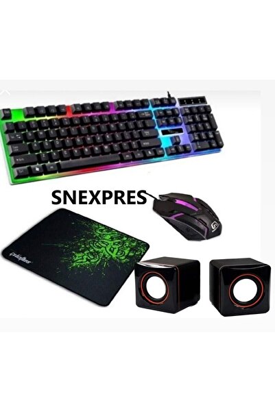 SNEXPRES 4in1 Oyuncu Klavye Mouse Mause Pad Seti Kablolu Rgb 1+1 Speaker Set ...