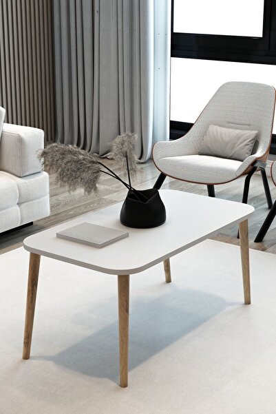 Modalanka Dikdörtgen Orta Sehpa Oval Kenar Dekoratif Sehpa Orta Sehpa Gürgen Ayak Ahşap