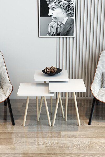 Modalanka 3'lü Zigon Sehpa Kare Model Zigon Sehpa Gürgen Ayak