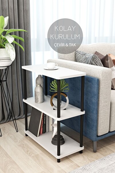 Modalanka 3 Raflı Dikdörtgen Model Yan Sehpa Kitaplık Özel Tasarım Demir Ayak