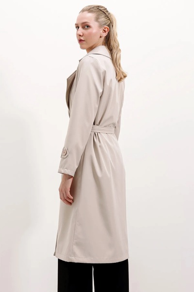 Melff Kruvaze Yaka Astarlı Trençkot - Siyah